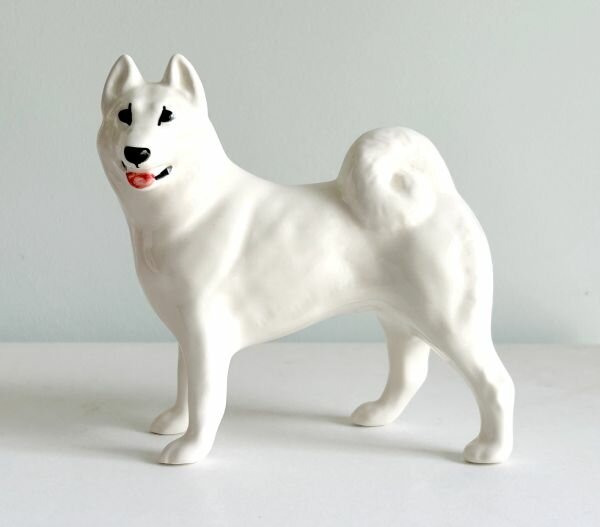 Лайка Русско-европейская белая фарфоровая фигурка собаки