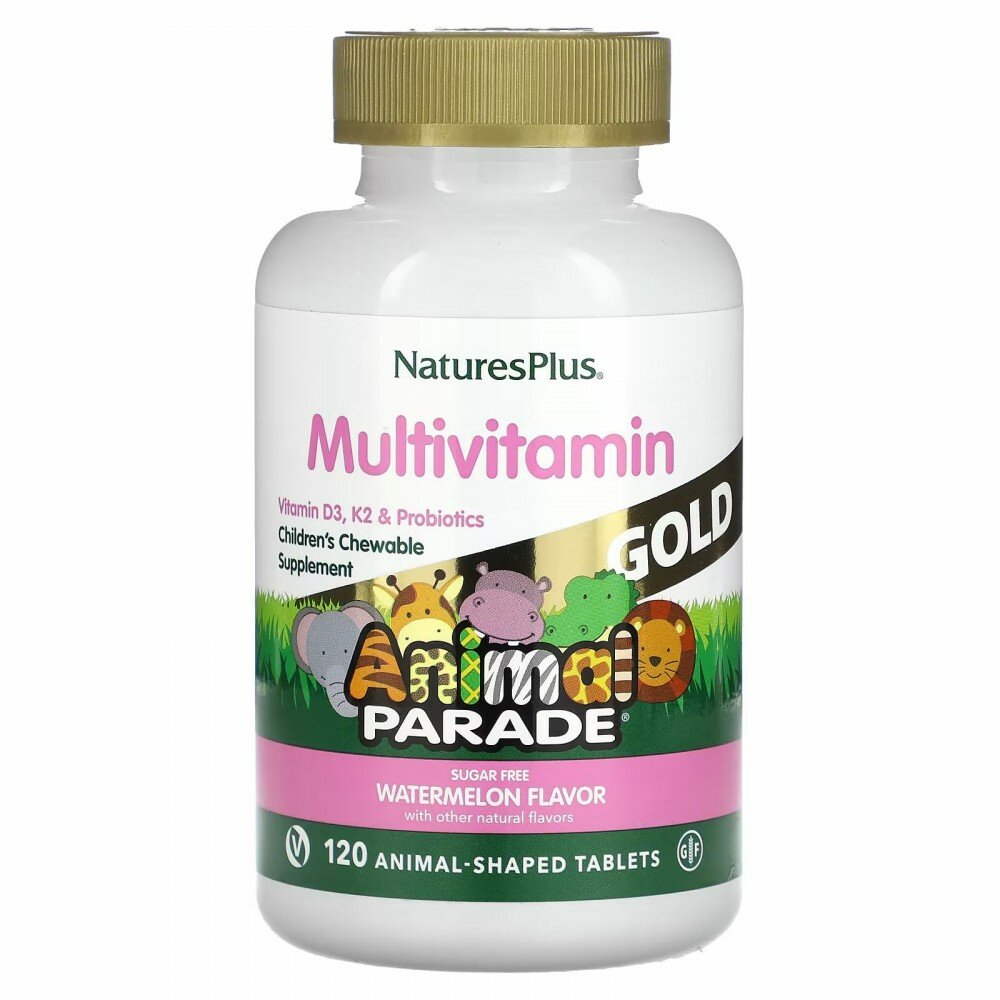 NaturesPlus Source of Life Animal Parade Gold жевательная мультивитаминная добавка для детей со вкусом арбуза 120 таблеток