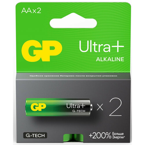 батарея gp ultra alkaline 15au lr6 aa 2шт Батарея GP Ultra Plus Alkaline 15AUPA21-2CRSB2 AA (2шт) блистер