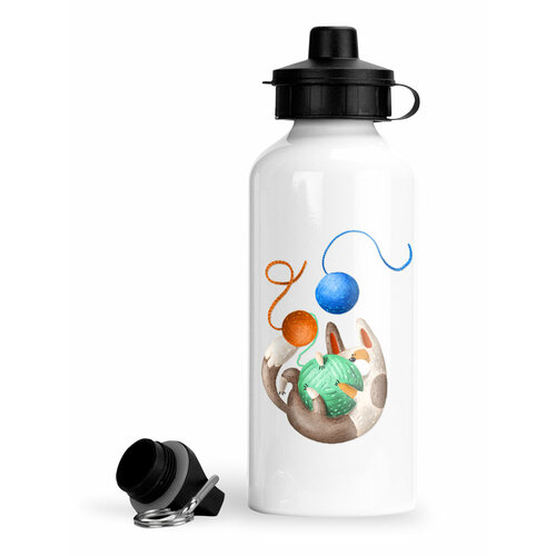 фото Спортивная бутылка для воды пластилин кот с клубками luzimuzi