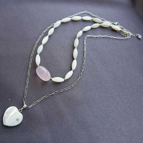 фото Комплект бижутерии: подвеска, колье, кварц, перламутр, размер колье/цепочки 41 см камни елены