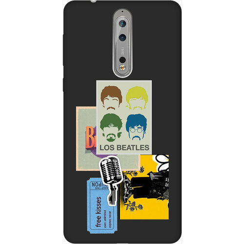 Матовый Soft Touch силиконовый чехол на Nokia 8, Нокиа 8 с 3D принтом Beatles Stickers черный матовый soft touch силиконовый чехол на nokia 3 1 нокиа 3 1 с 3d принтом gucci stickers черный