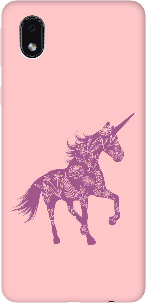Силиконовый чехол на Samsung Galaxy A01 Core, M01 Core, Самсунг А01 Кор Silky Touch Premium с принтом "Floral Unicorn" светло-розовый