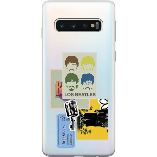 Силиконовый чехол на Samsung Galaxy S10, Самсунг С10 с 3D принтом Beatles Stickers прозрачный чехол книжка на samsung galaxy s10 самсунг с10 с 3d принтом beatles stickers черный