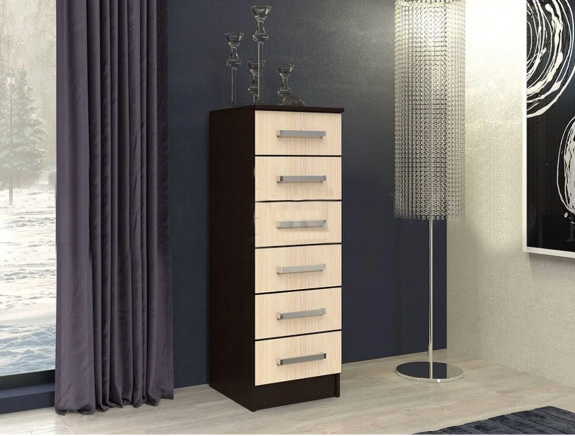 фото Комод Фиеста 400 Венге- Дуб беленый МиФ/ Комод на 6 выдвижных ящиков/Комод для одежды