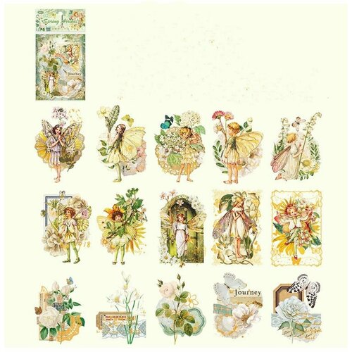 Набор наклеек зеленые Феи и цветы/ винтаж, для творчества и скрапбукинга. Voropaeva11