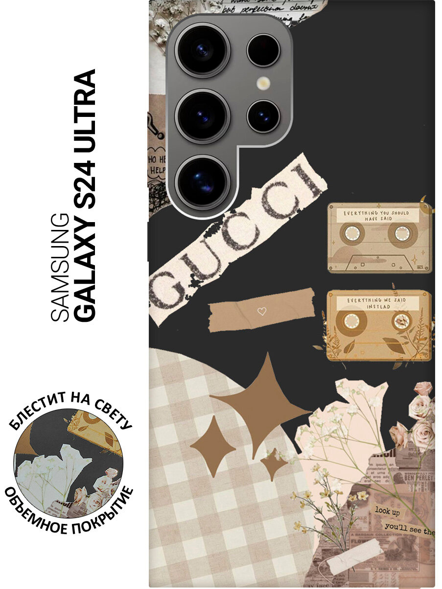 Силиконовый чехол на Samsung Galaxy S24 Ultra / Самсунг С24 Ультра с рисунком "GUCCI Stickers" Soft Touch черный