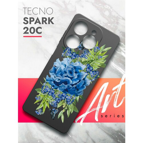 Чехол на Tecno Spark 20C (Техно Спарк 20С) черный матовый силиконовый с защитой (бортиком) вокруг камер, Brozo (принт) Синий Колокольчик силиконовый чехол на tecno spark go 2024 tecno spark 20c tecno pop 8 infinix smart 8 красные сердца для техно спарк го 2024 техно спарк 20ц техно поп 8 инфиникс смарт 8