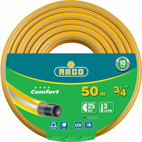RACO COMFORT, 3/4, 50 м, 25 атм, трёхслойный, армированный, поливочный шланг (40303-3/4-50) шланг raco comfort 1 2 20 м
