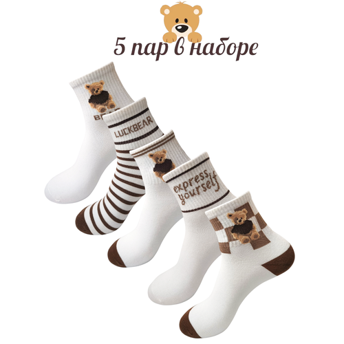 фото Носки syltan, 5 пар, размер 37-41, коричневый, белый