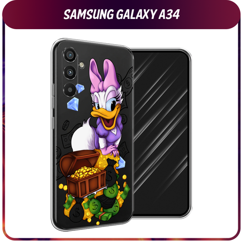 силиконовый чехол капли на стекле на samsung galaxy a34 самсунг галакси a34 Силиконовый чехол на Samsung Galaxy A34 / Самсунг A34 Rich Daisy Duck, прозрачный