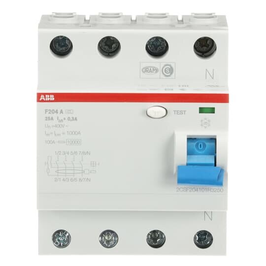 ABB F204 A-25/0,3 УЗО 4-x полюсное 25А 300mA тип А 10кА 2CSF204101R3250