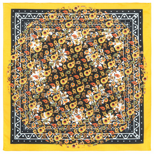 фото Платок павловопосадская платочная мануфактура,70х70 см, коричневый, желтый