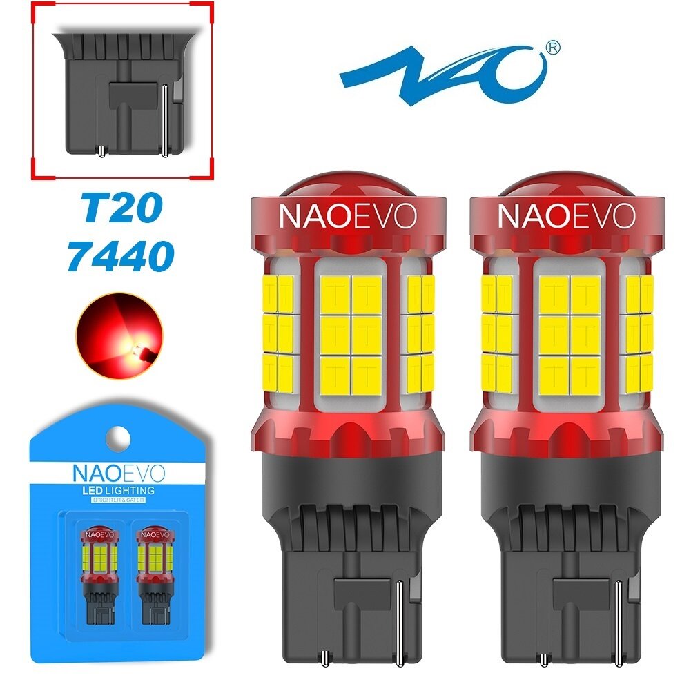 Светодиодная автомобильная LED лампа NAO N39 цоколь T20 (7440 W21W) 6 Вт на лампу одноконтактная. Цвет свечения: красный. В упаковке (2 шт)