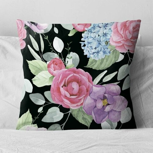 Подушка декоративная Цветочная коллекция Пионы 40х40 велюр подарок на день рождения, юбилей, 8 Марта