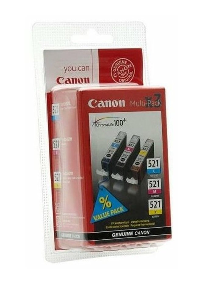 Комплект картриджей оригинальный Canon CLI-521C, CLI-521M, CLI-521Y. Объем 3 *9 мл.