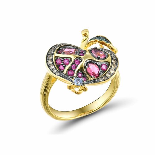 фото Кольцо valtera, серебро, 925 проба, рубин синтетический, шпинель, фианит, изумруд синтетический, золотой, красный