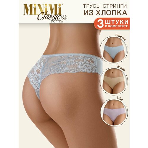 фото Трусы minimi, 3 шт., размер 50(xl), бежевый, голубой, лиловый