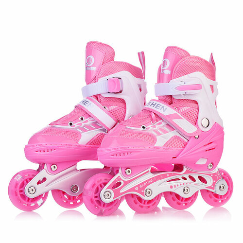 фото Роликовые коньки u001750y раздвижные, pu колёса со светом, размер m, розовые, в сумке oubaoloon