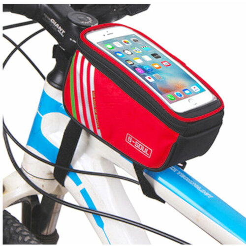 Велосипедная сумка на раму с держателем для телефона, красная