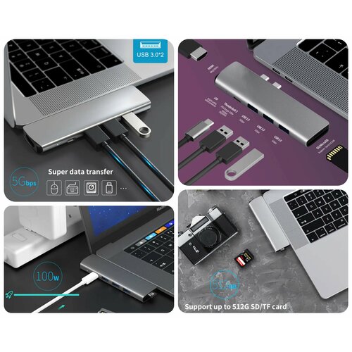 Док станция для MacBook адаптер type c на hdmi pd usb 3 0 2 sd tf для macbook серебро