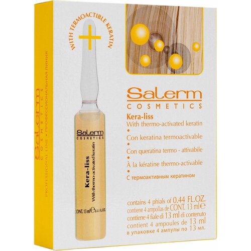 Профессиональный ампульный лосьон-кондиционер для волос дает блеск и мягкость облегчает расчесывание для женщин и мужчин Salerm Kera-Liss 4x13 мл 860₽