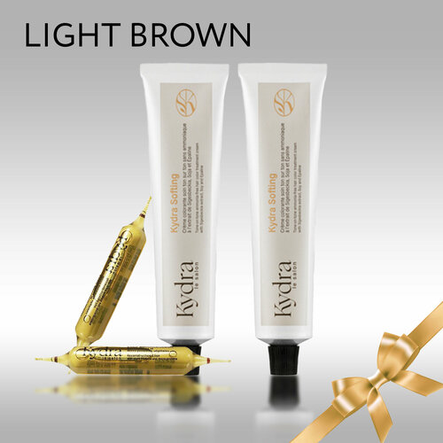 KYDRA Крем-краска тонирующая набор 2 Шт. KYDRASOFTING / LIGHT BROWN / светлый шатен 2шт по 60мл, Эликсир-уход с растительными белками и микропротеинами 2 ампулы по 10мл, Подарок