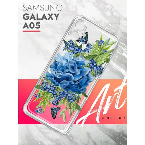 Чехол на Samsung Galaxy A05 (Самсунг Галакси А05), прозрачный силиконовый с защитой (бортиком) вокруг камер, Brozo (принт) Синий Колокольчик чехол на samsung galaxy a05 самсунг галакси а05 прозрачный силиконовый с защитой бортиком вокруг камер brozo принт собака с тату