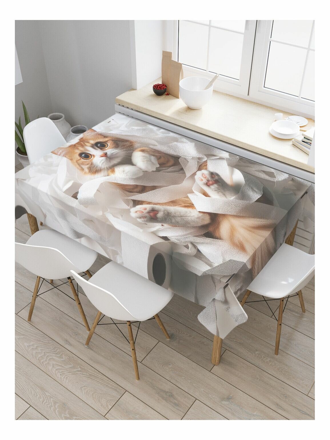 Прямоугольная тканевая скатерть на стол JoyArty с рисунком "Кот хулиган" 120 на 145 см, серия Мужские праздники