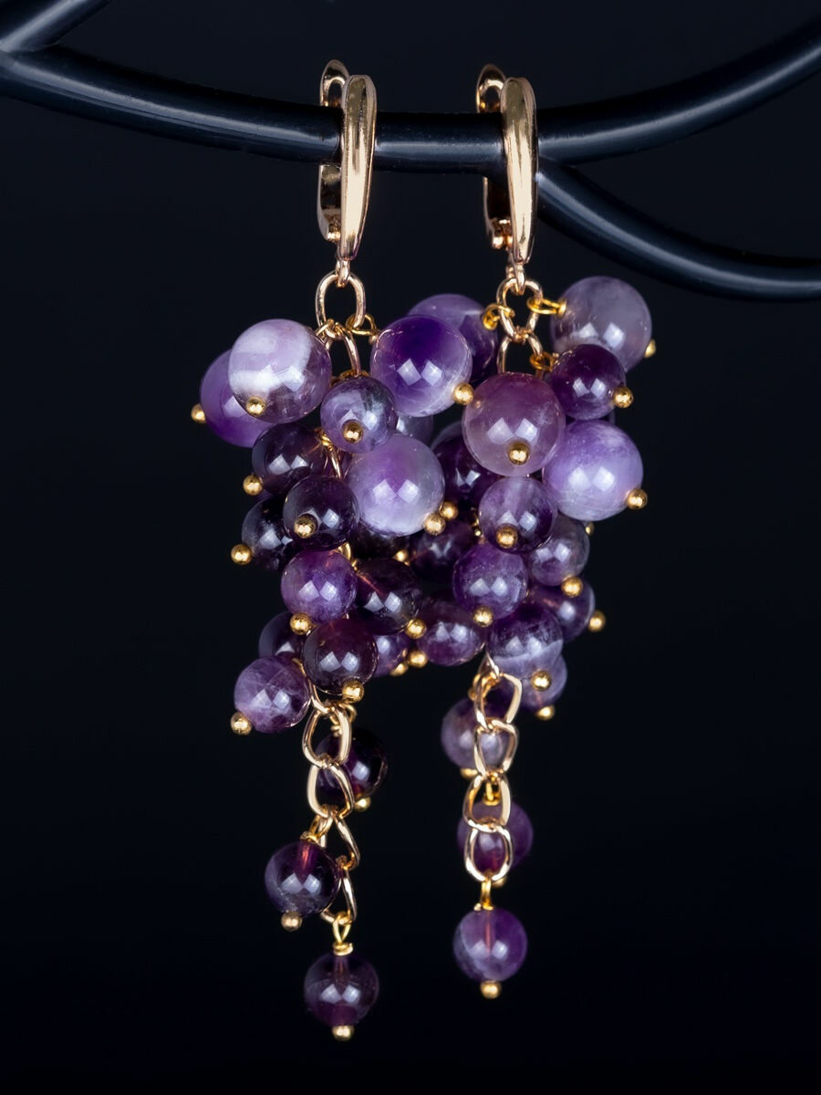 Серьги с подвесками, аметист