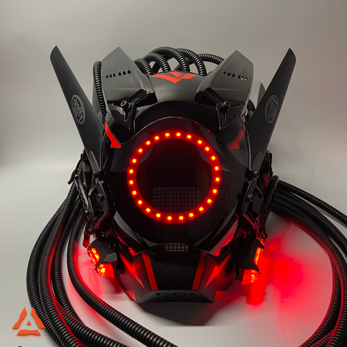 фото Страшная маска злодея киборга. с дредами. ниндзя tech-wear