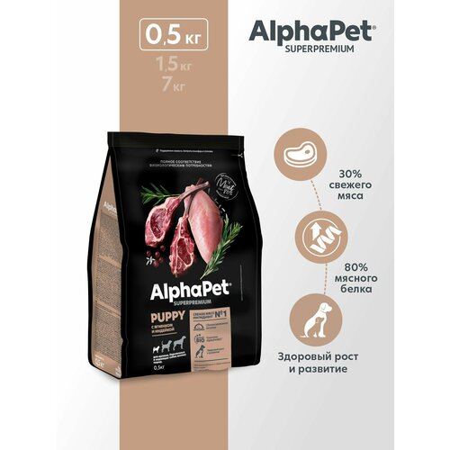 Корм AlphaPet Superpremium сухой для щенков, беременных и кормящих собак мелких пород с ягненком и индейкой 500 г