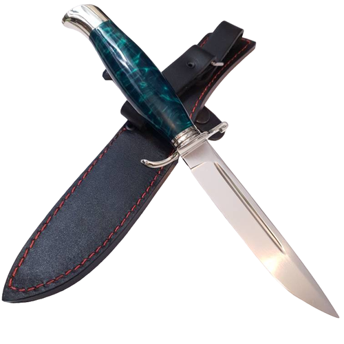 фото Подарки нож "финка нквд" из стали 95х18 с рукоятью из зеленого акрила с кожаными ножнами