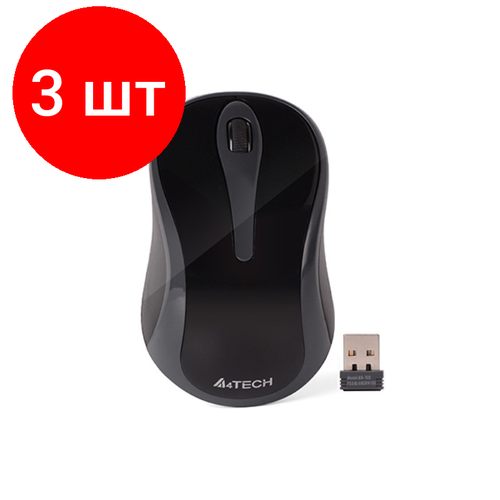 Комплект 3 штук Мышь компьютерная A4 V-Track G3-280A беспроводная 1000dpi серыйчерный 496100₽