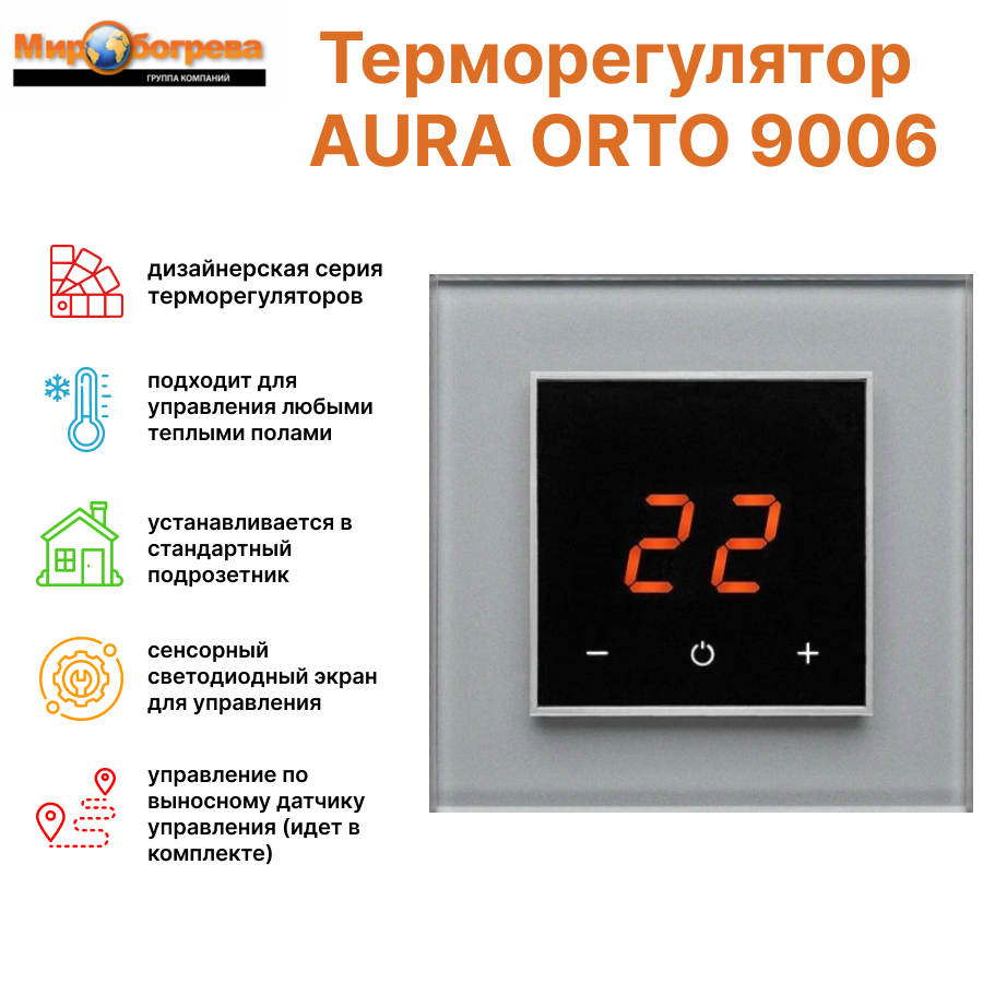 Терморегулятор AURA ORTO 9006 Grey Metal (квадрат в квадрате)