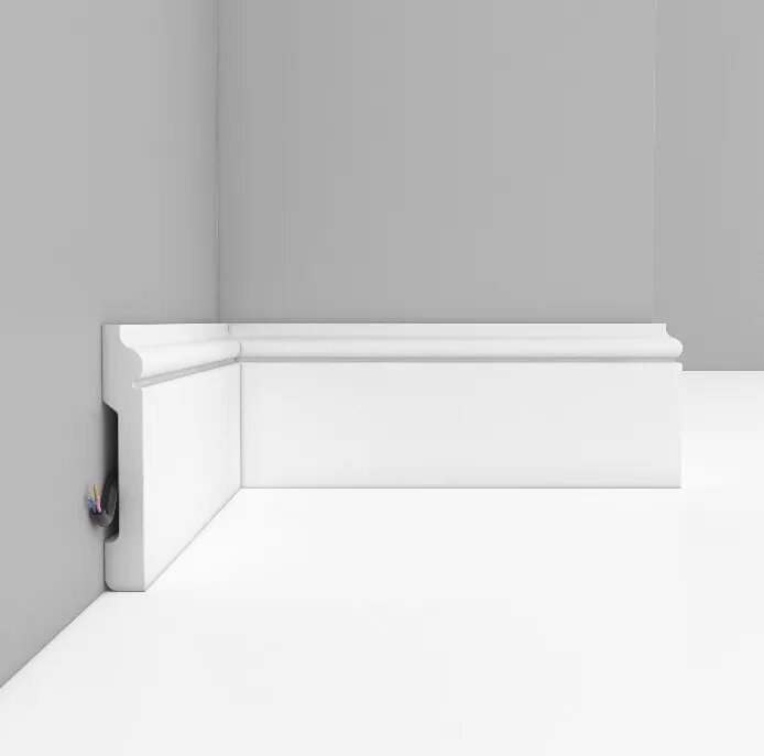 Плинтус белый 12x80 мм полистирол высокий напольный пластиковый под покраску полиуретановый Smartprofile A005 1 метр