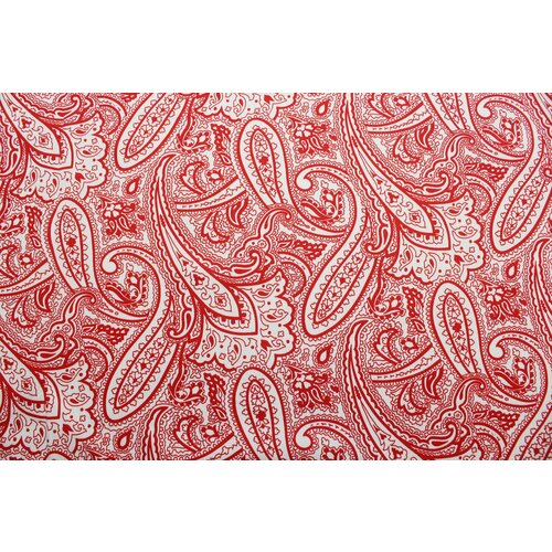 Ткань Хлопок-сатин стрейч красный пейсли на белом, ш146см, 0,5 м