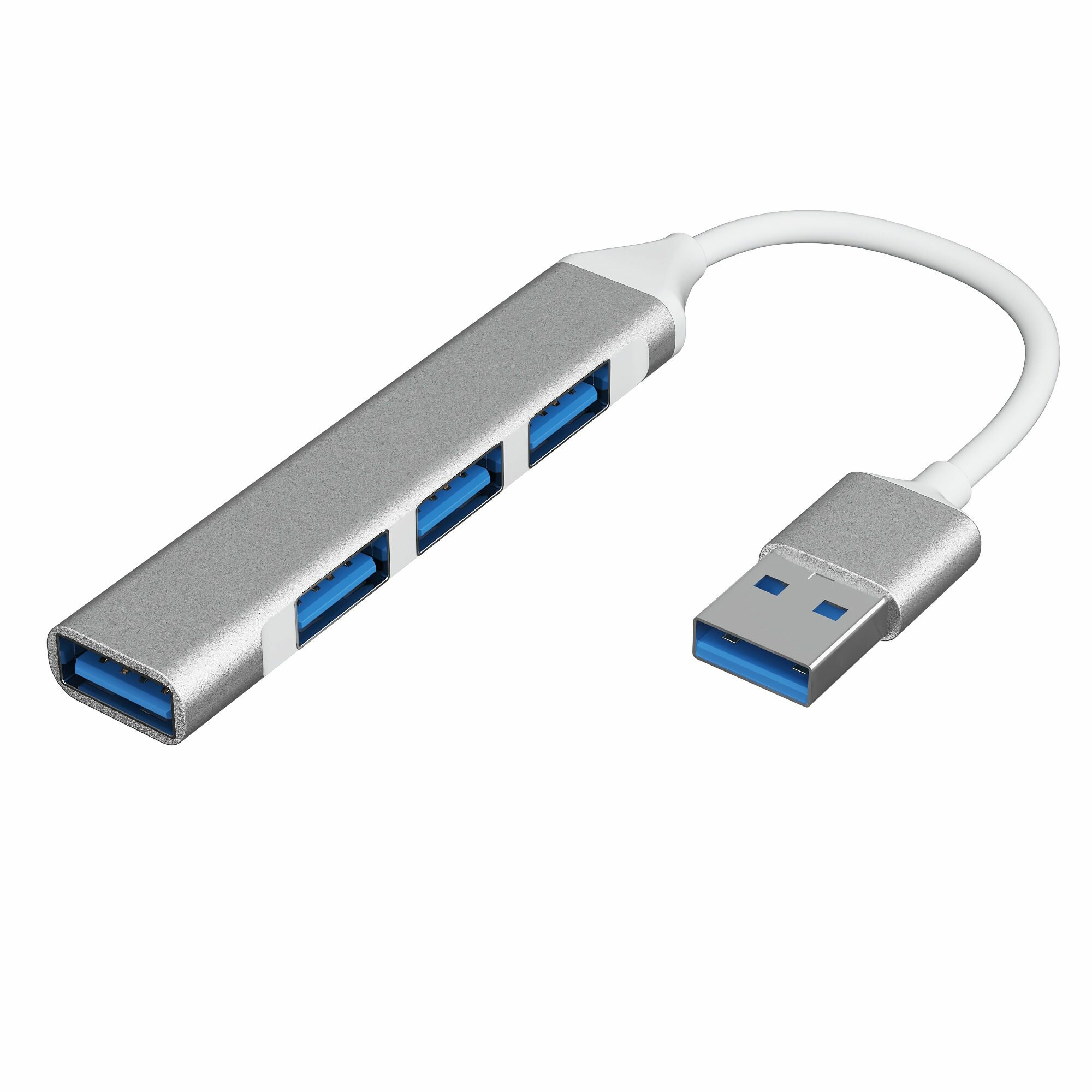 USB 2.0 концентратор разветвитель хаб GSMIN B15B 4x USB 2.0 переходник адаптер (23 см) (Серебристый)