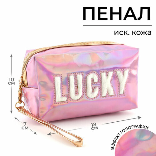 Пенал школьный «1 сентября: Lucky», иск. кожа, 18 х 10 х 7 см, розовый цвет