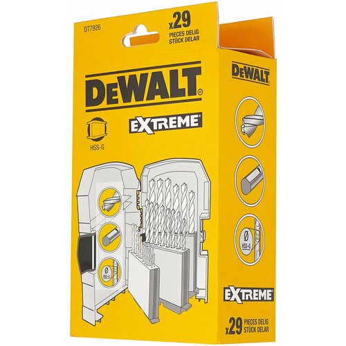 Набор сверл Dewalt Extreme HSS-G DT7926-XJ по металлу 1 - 13мм, 29 шт.