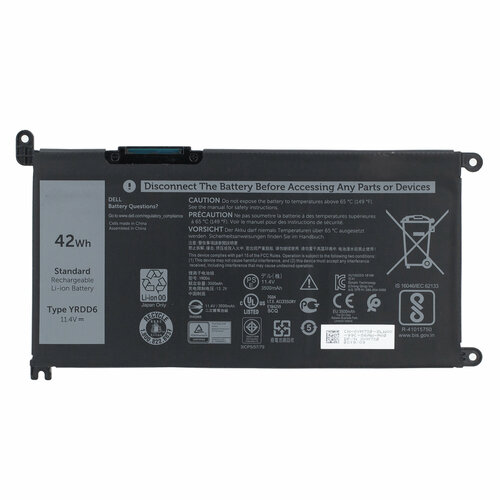 Аккумулятор YRDD6 для ноутбуков Dell vostro 3500 / 3400 / inspiron 3583 / 3593 / 3582 / 5581 / 5593 / 3584 / latitude 3400 / 5590 / 5481 / 5490 znovay yrdd6 battery for dell inspiron 14 5585 3400 5488 5493 5593 p90f akku batteria 11 4v 42wh