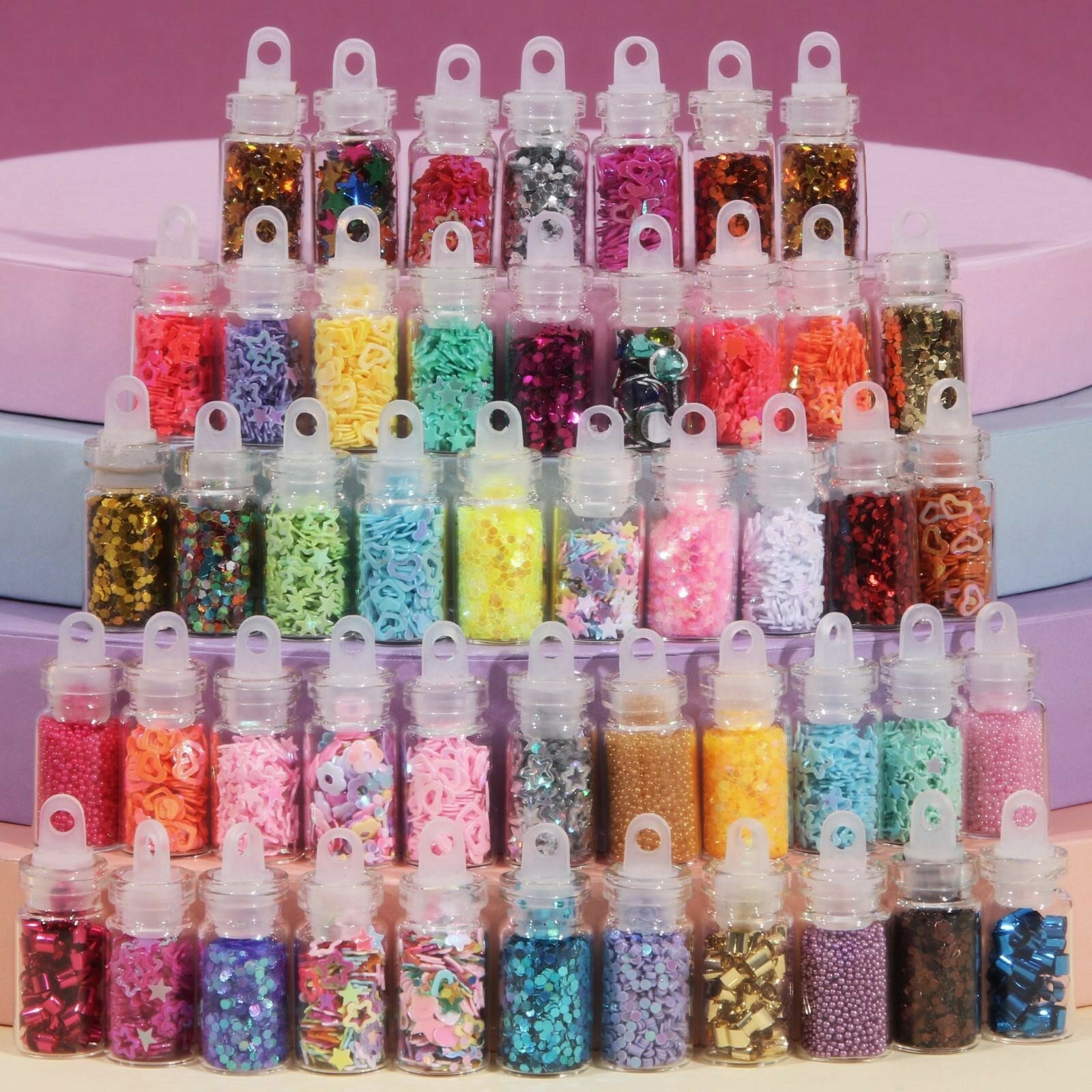 Ассорти для декора, в пластиковом органайзере, набор 48 бутылочек, разноцветные (1шт.)
