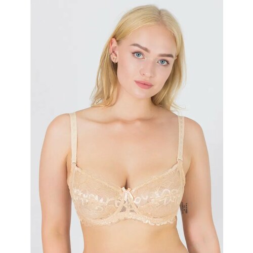 фото Бюстгальтер zazu кружевной бюстгальтер на каркасе, размер 95d, бежевый