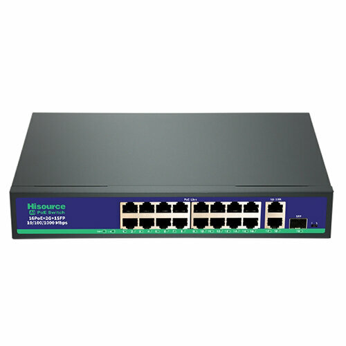 Коммутатор с POE Hisource Hi-F1620GBL-A, 18-портовый terow 6 port poe switch 52v 4 10 100mbps poe port 2 10 100mbps uplink port 250m transmission ieee802 3 at af 1 2gbps duplex