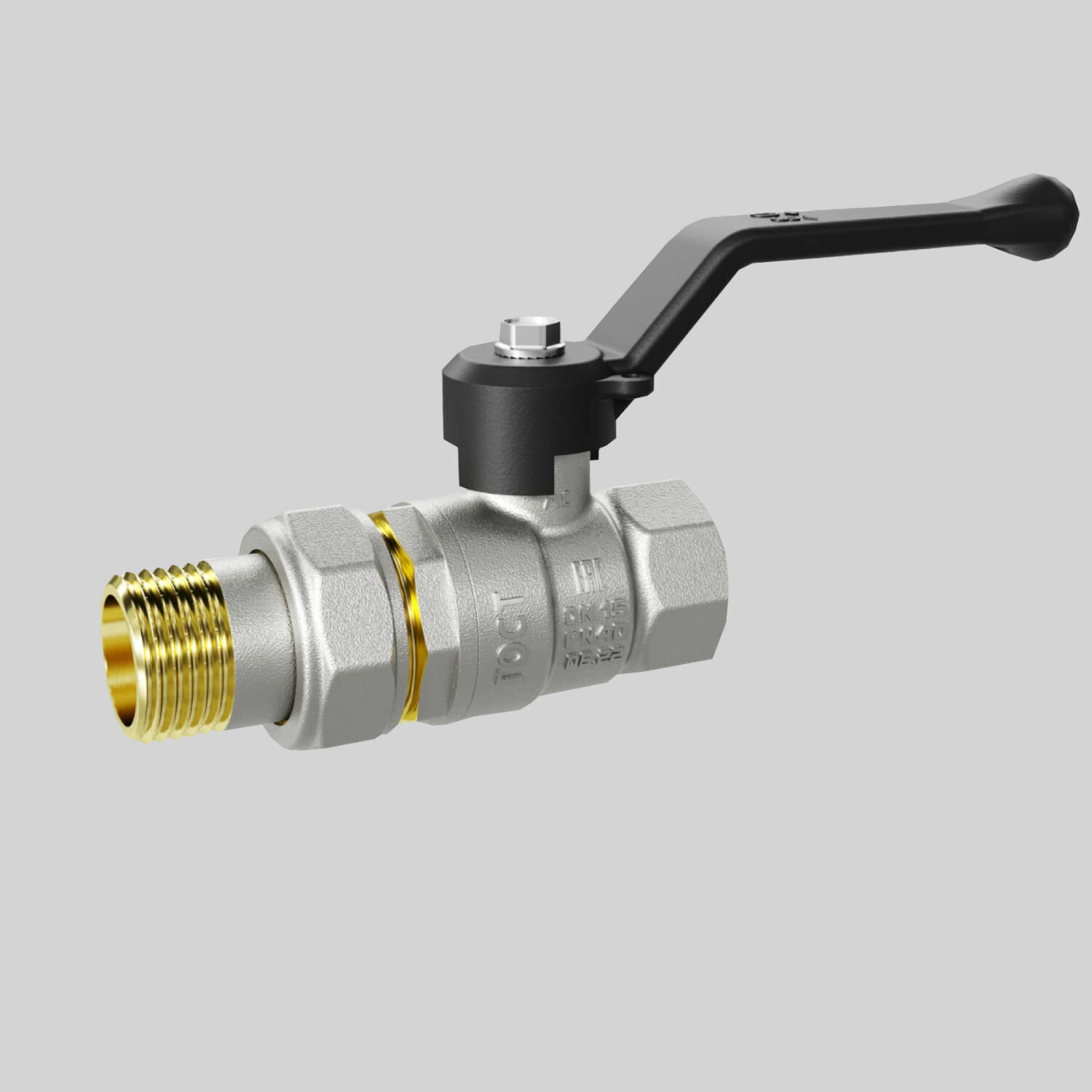 Кран шаровой латунный с американкой 3/4" LD Pride 47.20. В-ГШ. Р Ду 20 Ру 40 рычаг (4МПа, Т150, L135) — фото 1