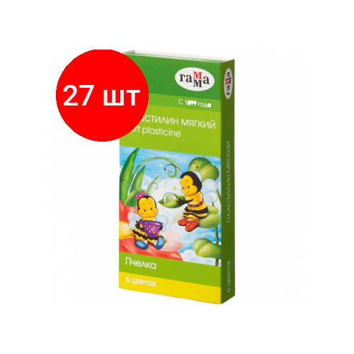 фото Комплект 27 наб, пластилин гамма пчелка мягкий 6цв, со стеком, к/к, 90г, 280029н
