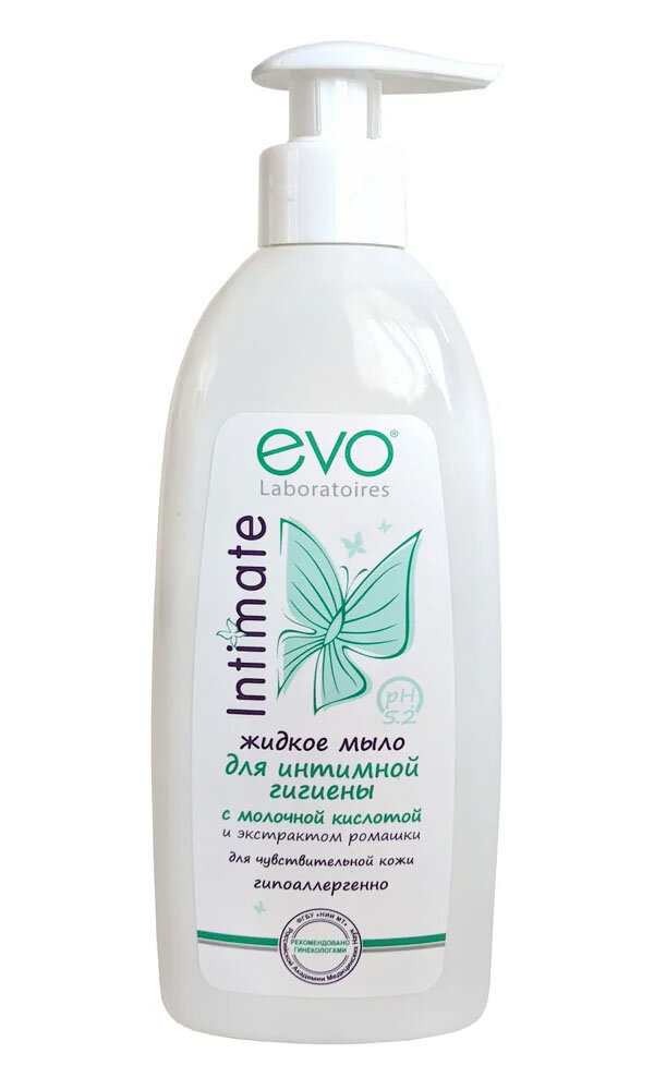 EVO Intimate Жидкое мыло для интимной гигиены с молочной кислотой рН 5,2, 400 мл х 1 шт, бутылка с дозатором