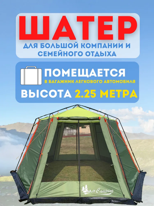 Палатка туристическая 7,8,9,10 местная с москитной сеткой тент садовый шатер для рыбалки для дачи беседка Шестиугольный шатер 420*420*225cm