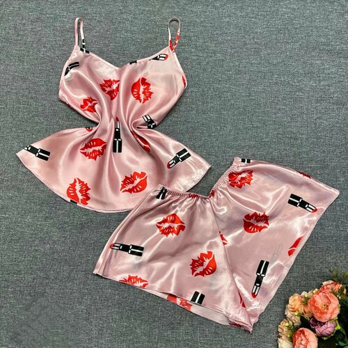 Комплект , размер 46, розовый роскошный пижамный комплект из 100% натурального шелка женская однотонная пижама с длинными рукавами женская удобная элегантная домашняя о