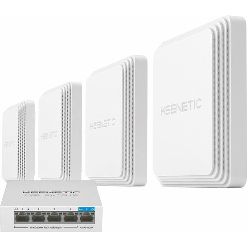 Keenetic Orbiter Pro 4-Pack + PoE+ switch 5 bundle (KN-KIT-012) комплект orbiter pro 4 pack poe switch 5 bundle